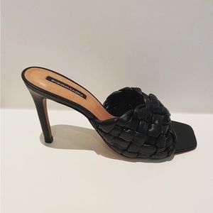 Brand new BCBGMAXAZRIA Woven Leather Heeled Mules